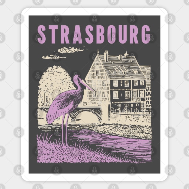 Strasbourg France Vintage Fairytale Travel Art Magnet by TuncGK